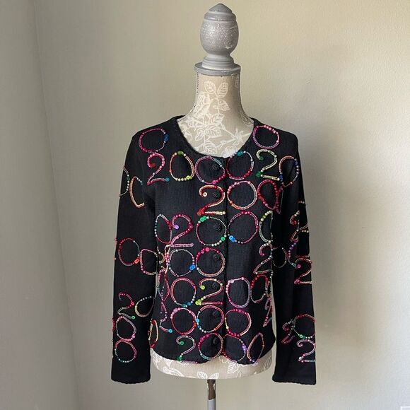 Michael Simon Y2K Beaded 2000 Cardigan in Black - Picture 1 of 9